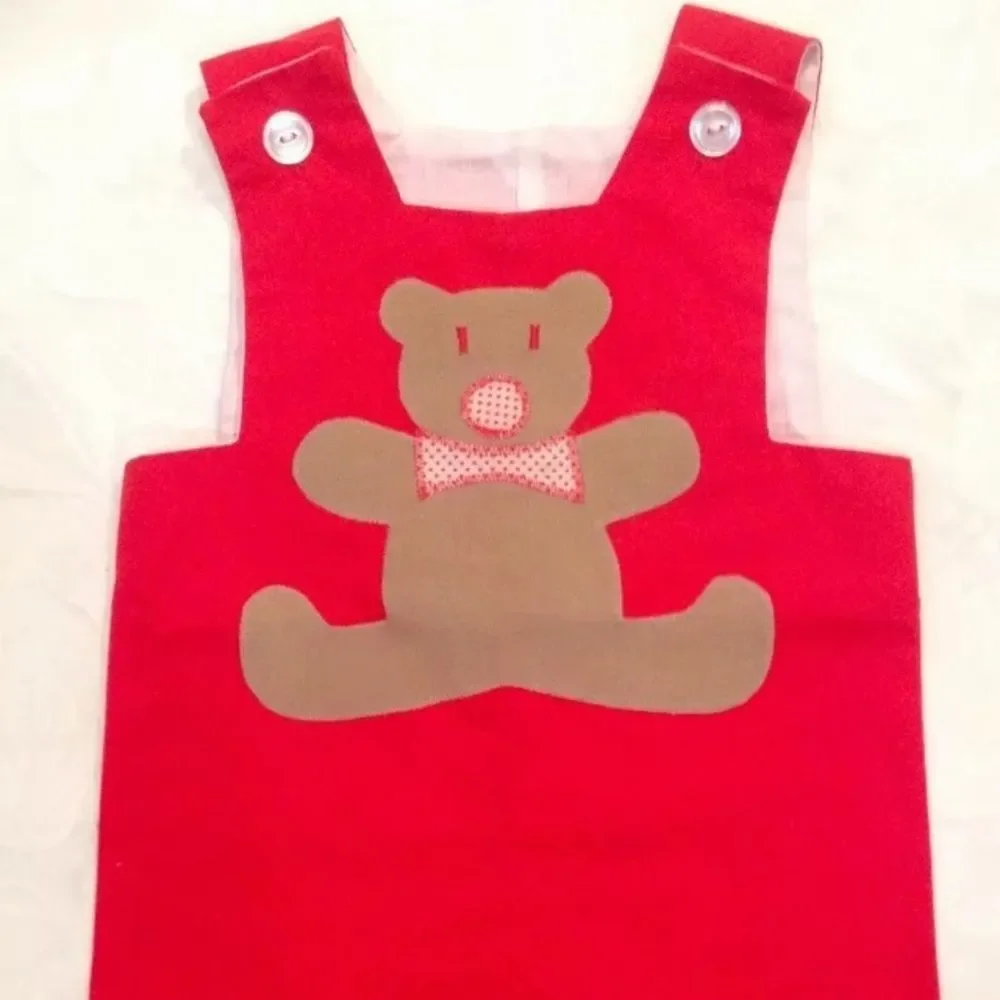 Vintage Red Romper With Teddy Bear 9-12 Months